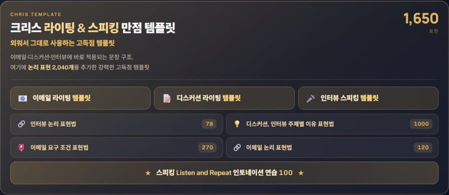크리스 라이팅 & 스피킹 만점 템플릿 1,650 표현, 논리 표현 2,040개